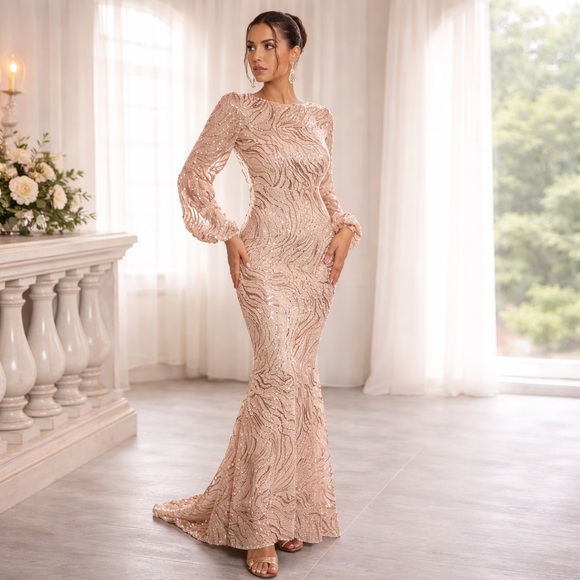 Missord Dresses & Skirts - Miss Ord Formal Sequin Maxi Mermaid Prom Dress Bodycon Long Sheer Gown Size S